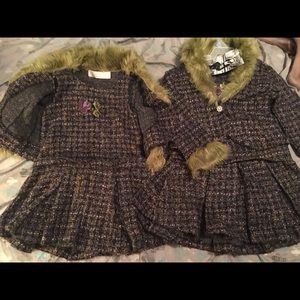 Matching sisters winter dresses with jackets